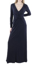Lauren Ralph Lauren Womens 10 Black Long Sleeve Maxi Dress V Neck Twist