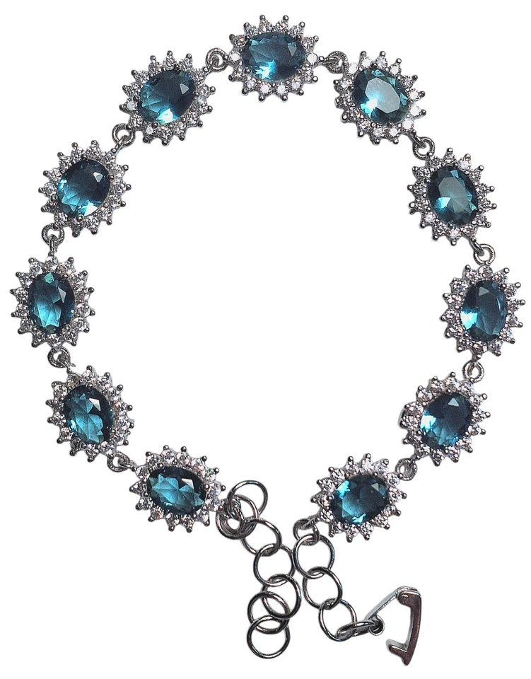 London Blue Topaz, White Topaz & .925 Sterling Silver Bracelet, 8 Inch - Image 2 of 4