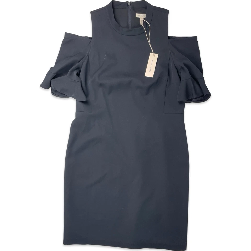 Vestido Rebecca Taylor Nuevo con Etiquetas Negro Hombro Frío Volantes Talla 12 Foto 3 de 4