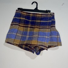 Free People Layered Cotton Blend Red Blue Yellow Plaid 0 Skort Winter Fall