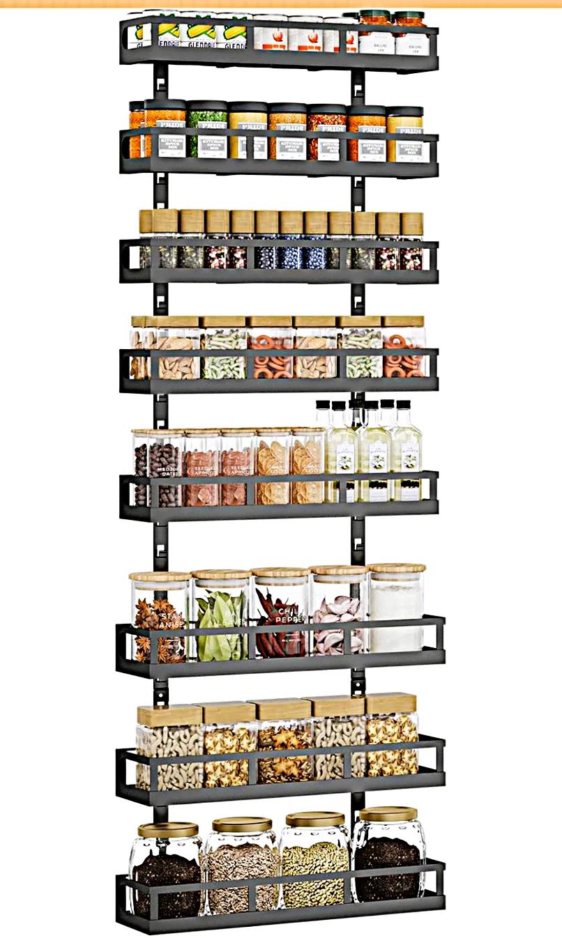 8-Tier Adjustable Spice Rack – Wall-Mounted Large-Capacity Seasoning Holder
