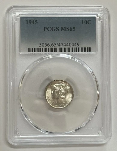 1945 Philadelphia Mint Mercury Silver Dime PCGS MS65