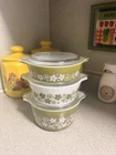 Vtg Pyrex Spring Blossom Bake, Serve and Store Dishes 407-1 Set W/Lids