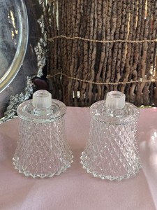 2 Vintage Clear  Glass Diamond Peg Candle Votive Cup Pair MCM