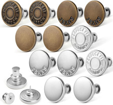 12 Pcs Jean Button Pins for Loose Jeans, No-Sew Nailess Removable Metal Jeans Bu