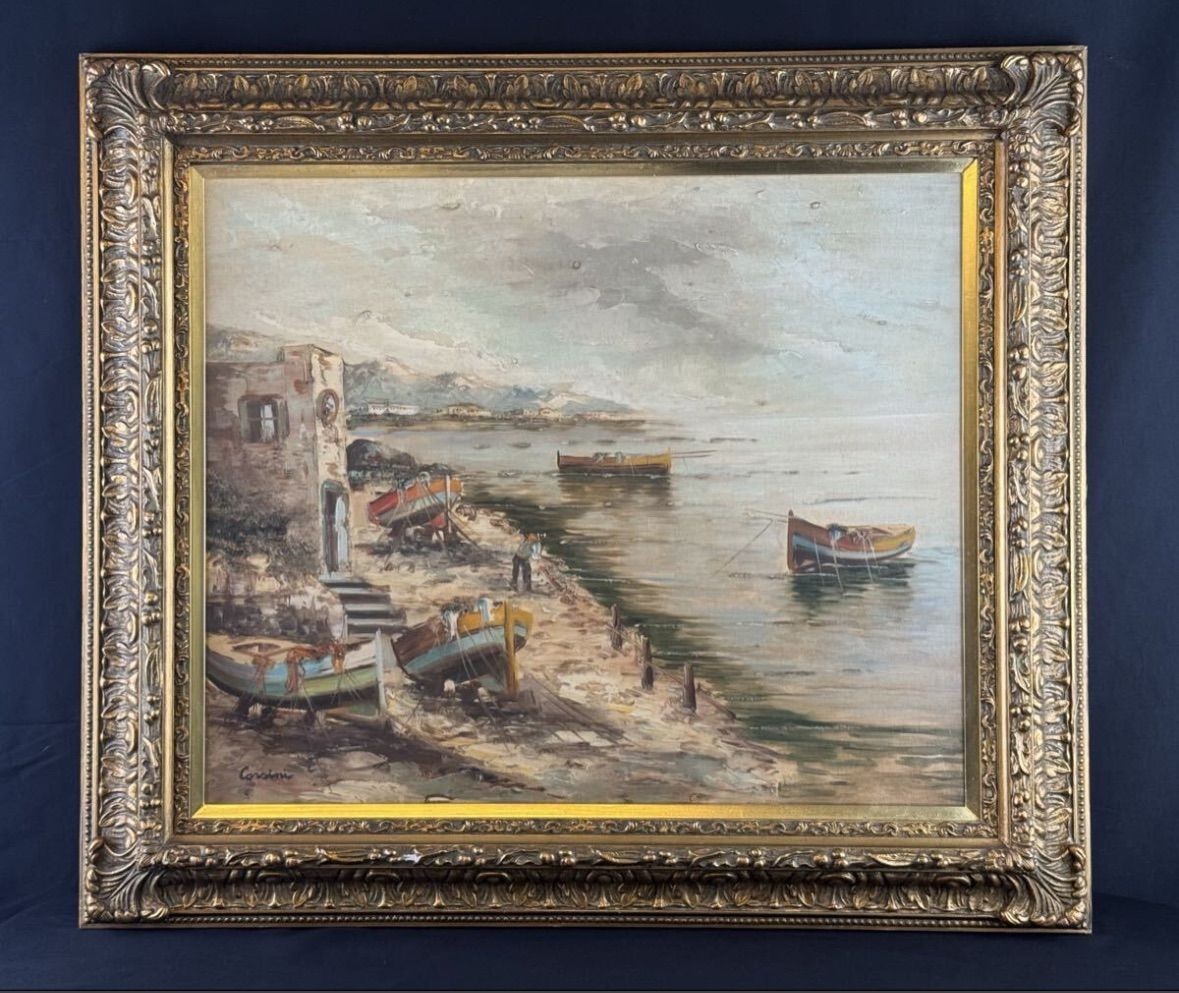 Alberto Corsini Oil Painting Mediterranean Harbor F20 Italy | eBay