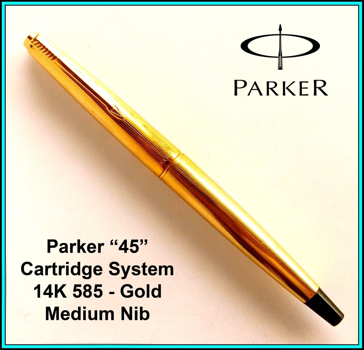 PARKER 45 INSIGNIA Black Tassie Fountain Pen 14k MEDIUM Nib with