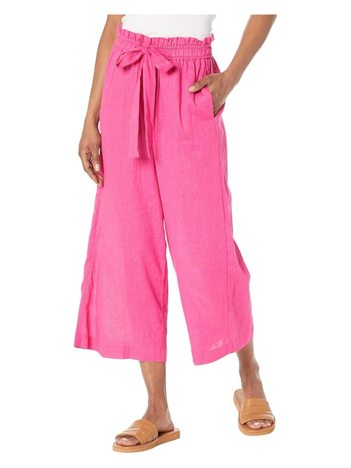 MICHAEL MICHAEL KORS Womens Pink Tie Waist Cropped Wide Leg High Waist Pants M