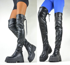 TREND DAMENSCHUHE STIEFELETTEN PLATEAU OVERKNEE STIEFEL STAR GOTHICK BOOTS