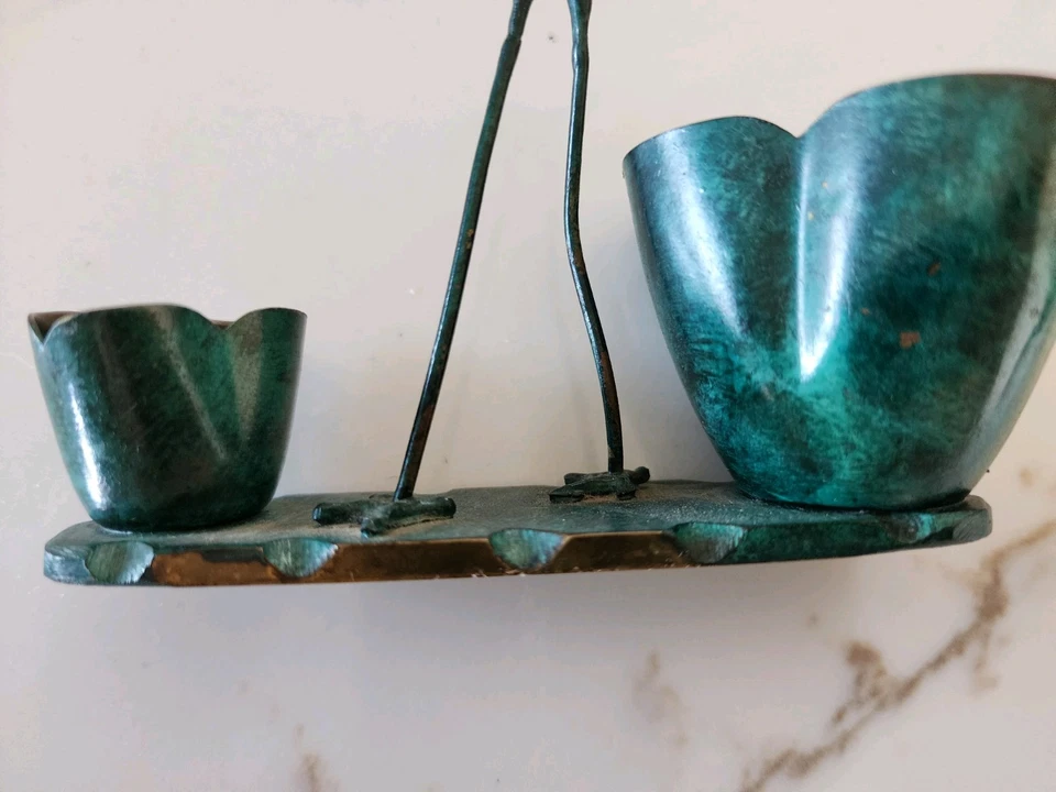🕯️ Vintage Metal Bird & Flower Candle Holder – Green Patina – Rustic Home Decor - Image 4 of 4