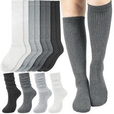 4 Pairs Slouchy Socks for Women, Soft Knee High Boot Socks Cool Gray Tones