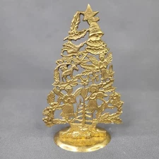 Vintage Brass Christmas Tree Candle Holder Holiday Gold 12” Tall