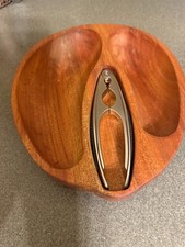 Nut Bowl with nutcracker, new from Czech Republic. Solid wood, half walnut shape