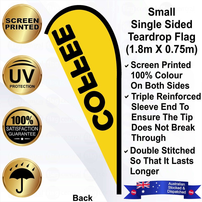 F - COFFEE Yellow 2.4m Teardrop Flag / Banner Kit with Pole Set, Steel Outdoor Cross Base and a Free Carry Bag - 2