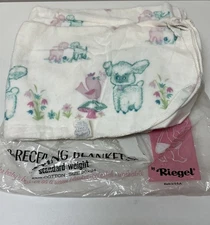 Vtg Riegel Comfort 100% Cotton Flannel Baby Receiving Blanket Bird Lamb NEW NOS