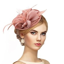 Fascinator Tea Party Hat - 2025 Derby Pillbox Kentucky Hat for Women Pink