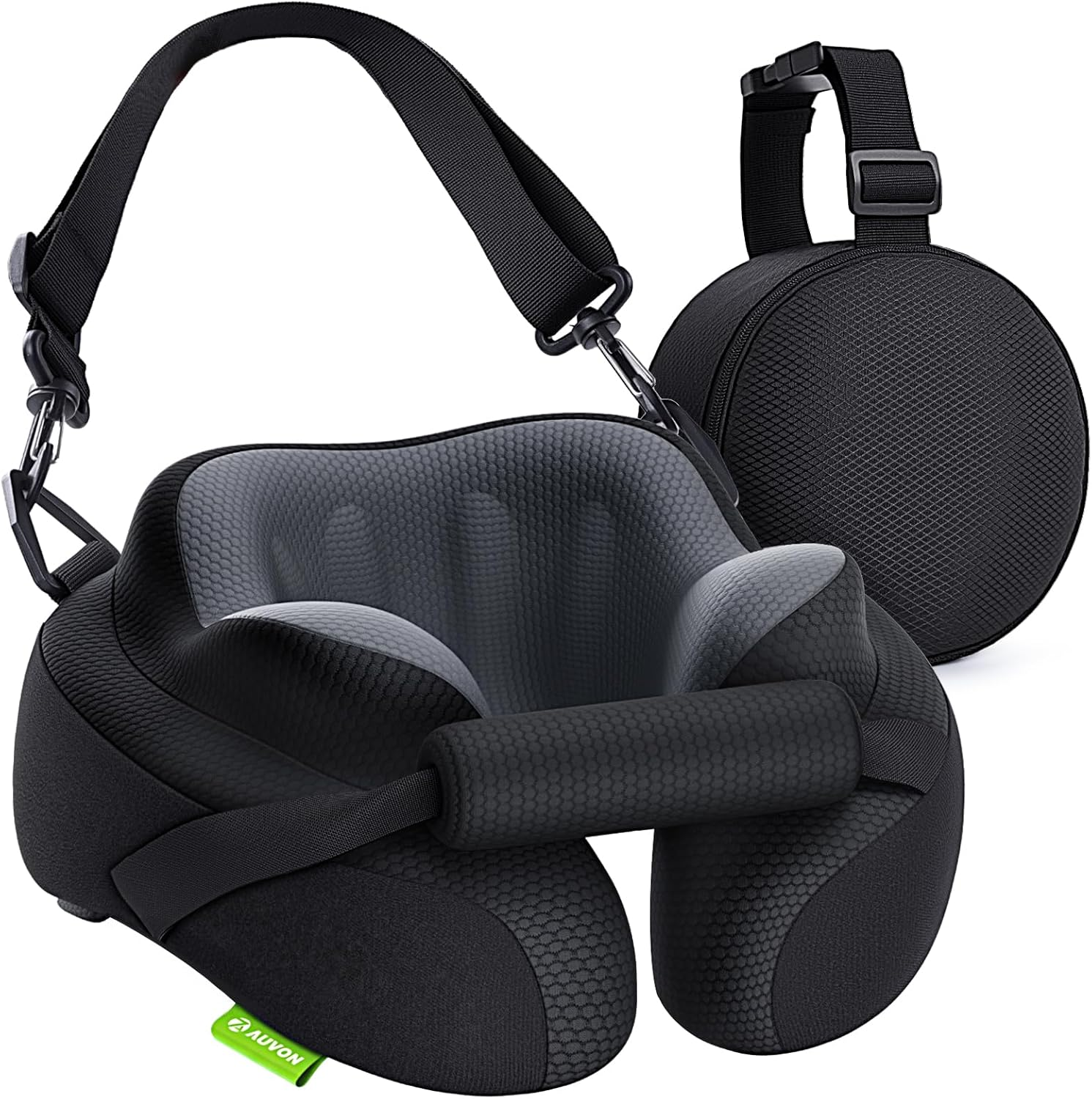 AUVON Travel Pillow with Chin-Support Design & Straps to Airplane Seat