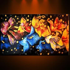 Ready to hang framed Large Flowers gift Painting Abstract Canvas home wall Deco