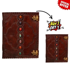 Handmade Leather Journal–7Chakra Stone Embossed10x13"Diary with Double Lock|B1G1