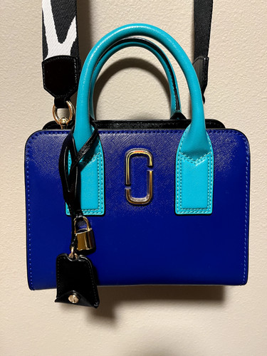 Marc Jacobs Little Big Shot Two-Way Tote - Blue, Teal, Magenta; Cow Print Strap