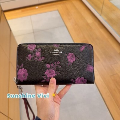 NWT Coach Long Zip Around Wallet With Floral Print CCL36 Black