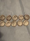 90% Silver 5 Mercury, And 5 Roosevelt Dimes Lot Of 10.           #12