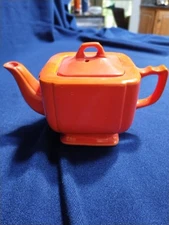 Vintage Red-Orange Homer Laughlin China Company Riviera Tea Pot - 1930 - 1940