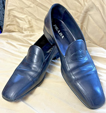 Vintage Rare Beautiful PRADA Size 8 Men's Black Logo Imprinted Loafers