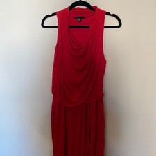  Kenneth Cole Coral Red Cowl Neck Faux Wrap Sleeveless Dress Large | EUC