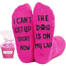 Feotenn Dog Mom Dad Gifts, Cozy NonSlip Fuzzy Socks for Dog Lovers, Funny Chr...