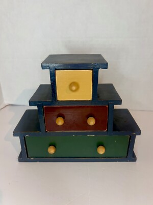 3 Tiered Rustic Wooden Jewelry Box Tea Spice Chest Storage Farm House Decor