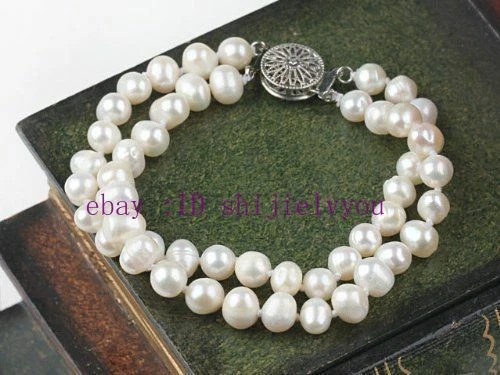 OFF WHITE bracciale ingrosso due fili 6 7mm bianco panna patoto perle acqua dolce