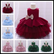 Girls Bridesmaid Dress Baby Flower Kids Party Rose Bow Wedding Dresses Princess