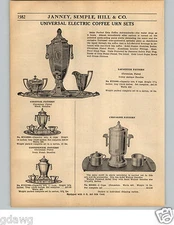1936 PAPER AD Universal Electric Coffee Urn Brewer Procolator Lafayette Pattern