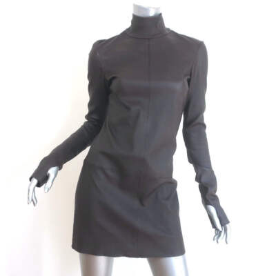 Helmut Lang Leather Turtleneck Mini Dress Dark Brown Size 6 | eBay