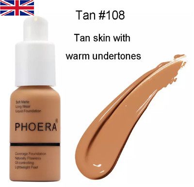 PHOERA Foundation Concealer 108 TAN Full Coverage Matte Brighten Longlasting UK