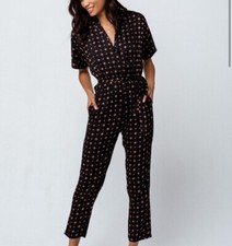 Billabong Women's Black Bed Story Printed Jumpsuit Size XS missing Belt