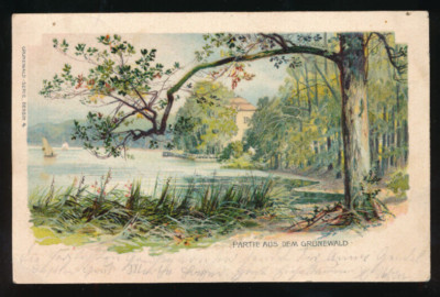 Litho-Karte partie aus dem Grünwald - Grunewald Bayern (1931)