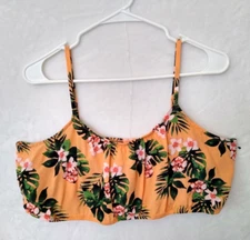 No Boundaries Crop Top Orange Floral Sleeveless Bralette Tank Top 3XL (21) Rayon