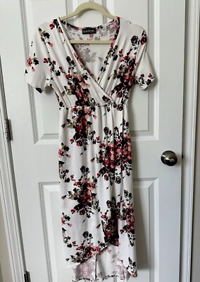 Duetime Maternity Dress Women's Size M Off White Floral Midi Short Sleeves | eBay Duetime Maternity Dress Women's Size M Off White Floral Midi Short Sleeves | eBay