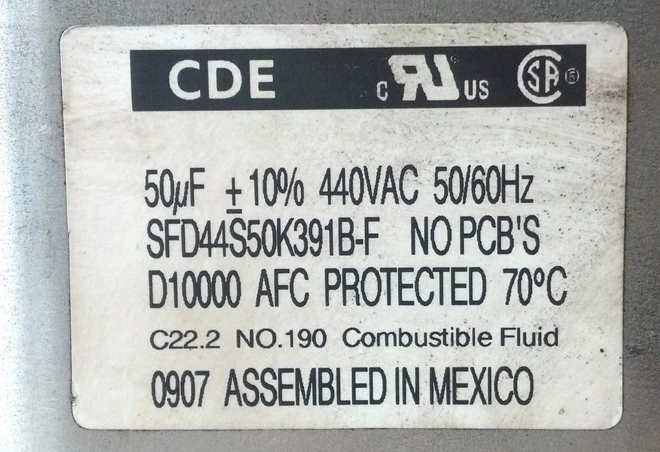 Condensador CDE SFD44S50K391B-F 50μF +/-10% 440 V CA 50/60 Hz Foto 2 de 3