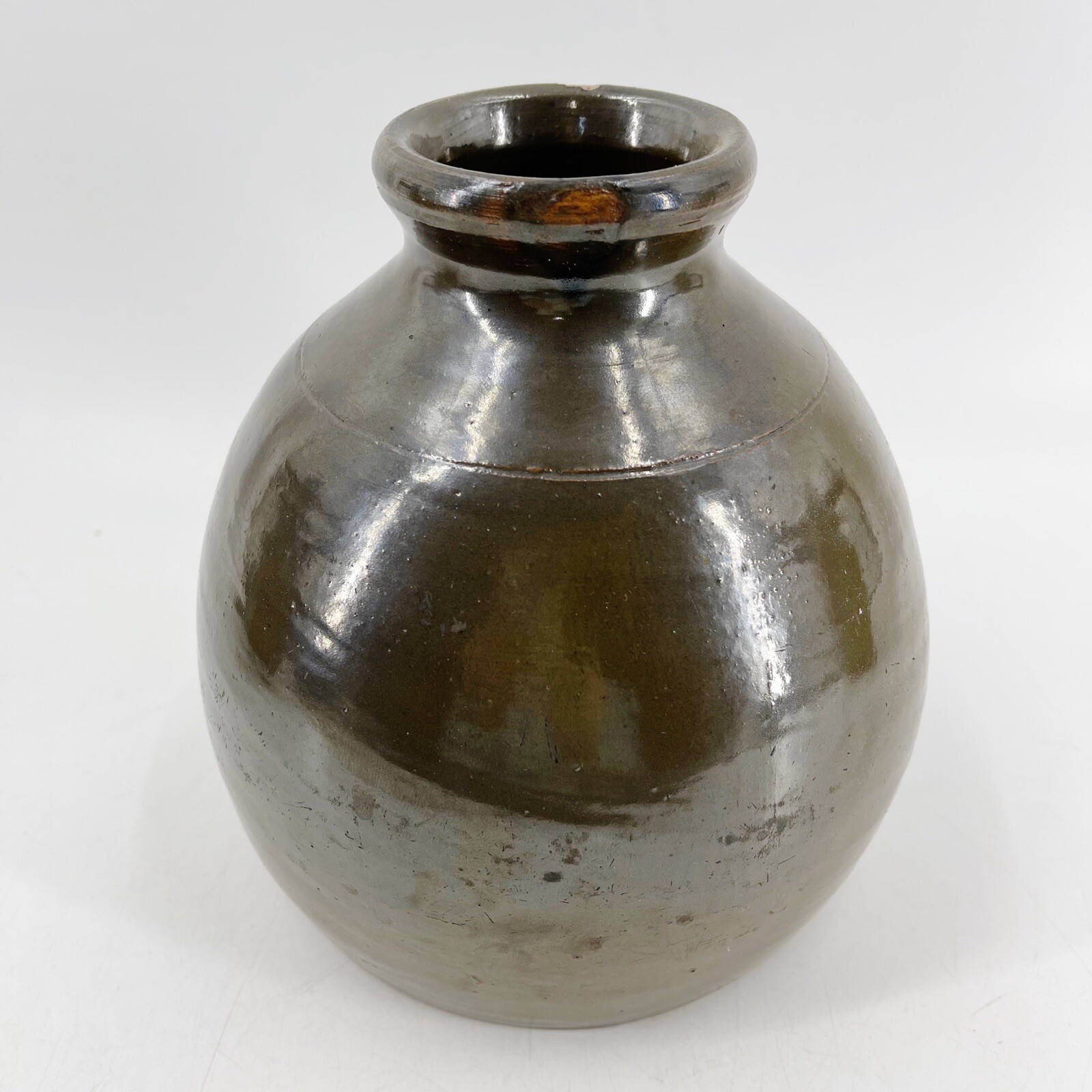 Vintage Hand Thrown Stoneware Brown Glazed Pottery Jar Jug Vase