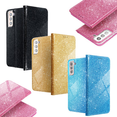Book Case Brokat Glitzer Bling Etui Schutzhülle Flip Buch Tasche ver Handy 