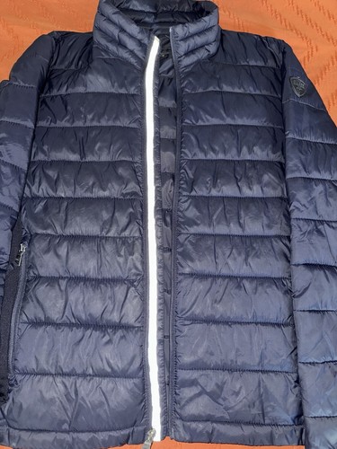 GUESS Men's Medium Padded Puffer Jacket Navy Blue Lightweight Packable, Defect - Picture 8 of 8