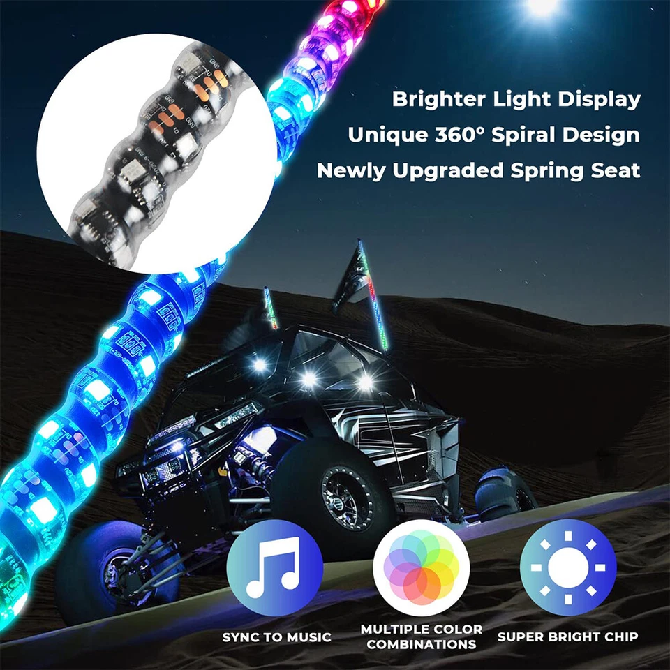 ATV UTV RGB LED Spiral Whip Lights Chase Antenna for Arctic Cat CF-Moto KYMCO Foto 4 de 4