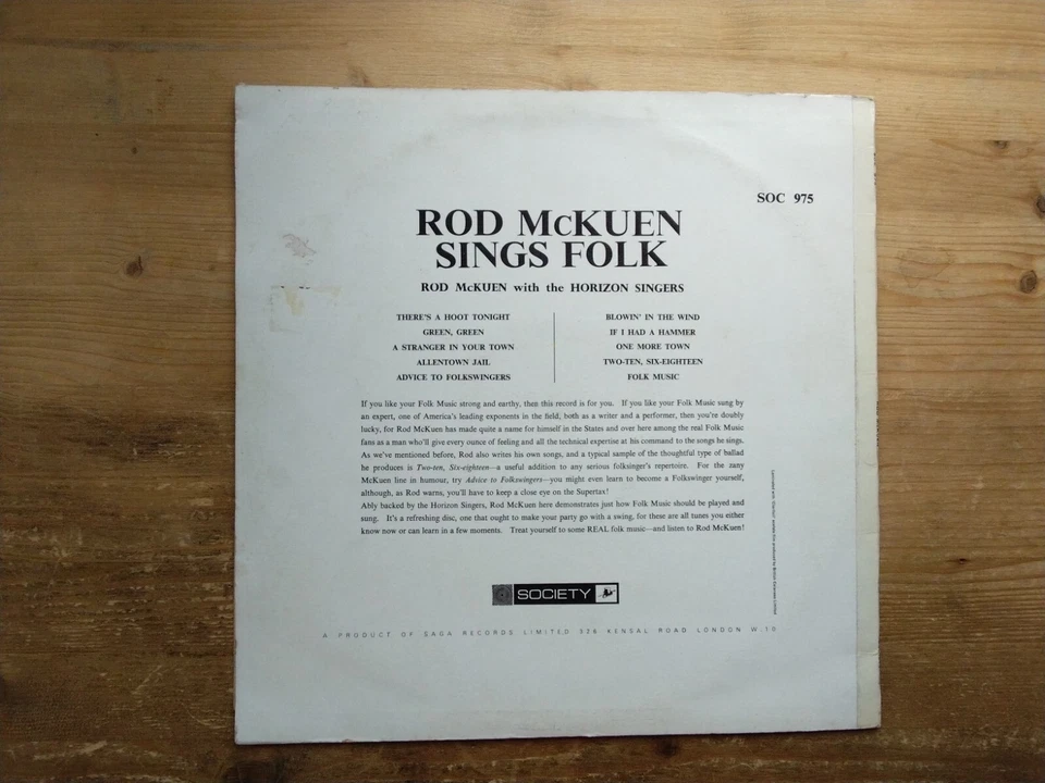 Rod McKuen Sings Folk with the Horizon Singers VG Vinyl LP Record Album SOC975 - Image 2 of 4