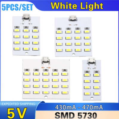 5PCS 5730 SMD 5V 430~470mA Mirco USB White LED Lighting Panel Emergency Light US