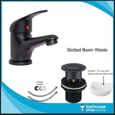 Cloakroom Basin Mixer Tap + Slotted Waste - Black Single Mono Lever UK Stock