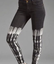 CURRENT ELLIOTT Black Tie Dye Super Skinny Jeans Denim White Gray $227 Sz 25