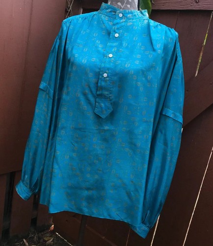 Vtg Jim Proby San Francisco Silk Gold Woven Jacquard Henley Shirt Blouse M USA - 第 1/11 張圖片